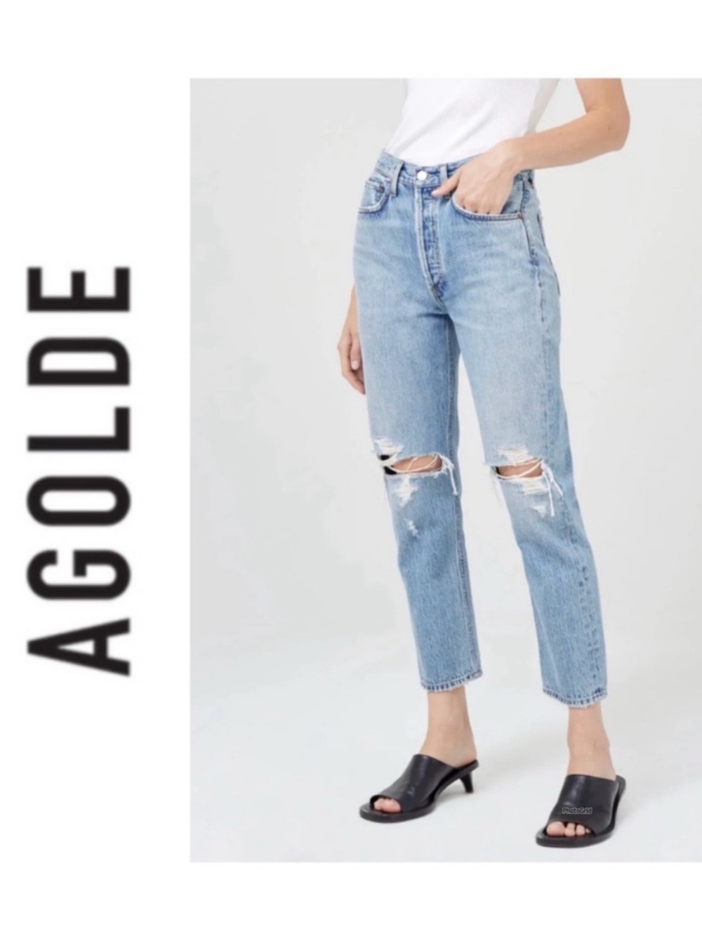 AGOLDE Sz 24 Riley High Rise Straight Crop Distressed Jean in Blitz